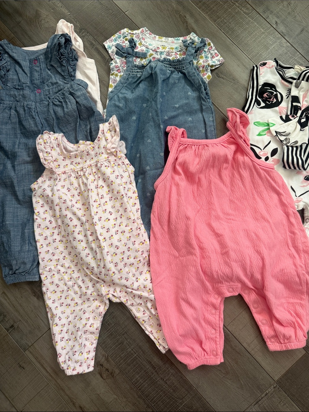 Carter's Pink Textured Romper with Ruffle Straps